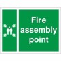 Fire Assembly Muster Point Sign with green background and white assembly point symbol