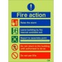 Glow in the Dark Raise The Alarm Fire Action Notice safety sign with fire evacuation instructions