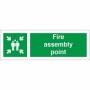 Fire Assembly Point Sign with green safe condition symbol and text