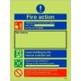 Glow in the Dark Fire Action Construction Site Notice Sign with emergency evacuation instructions