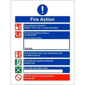 Shout Fire Fire Action Notice Sign for holiday lets with emergency instructions