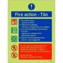  Photoluminescent English and Welsh fire action sign with bilingual evacuation guidance