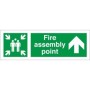 Fire Assembly Point Up Arrow Sign with green and white assembly point symbol