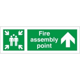 Fire Assembly Point Up Arrow Sign with green and white assembly point symbol