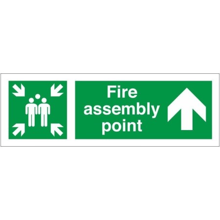 Fire Assembly Point Up Arrow Sign with green and white assembly point symbol