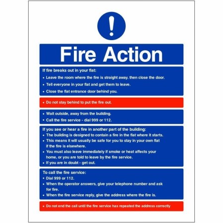 Fire Action If Fire Breaks Out In Your Flat Sign