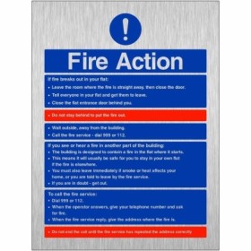 Fire Action If Fire Breaks Out In Your Flat Brushed Aluminium Sign