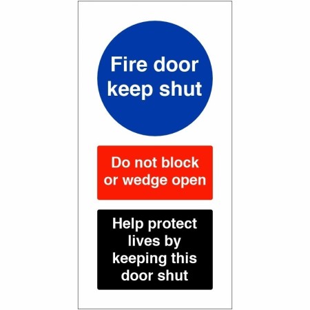Fire Door Keep Shut Help Protect Lives Sign with do not block or wedge open instruction