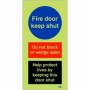 Glow in the Dark Fire door keep shut sign with do not block warning and life safety message