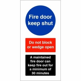 Fire Door Keep Shut A Maintained Fire Door Sign with do not block or wedge open instruction