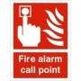 Fire Alarm Call Point Sign with white call point and flame symbols on red background
