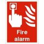 Fire Alarm Sign with white call point and flame symbols on red background