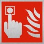 Brushed aluminum Fire alarm safety symbol sign with manual alarm activation symbol