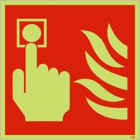 Glow in the dark fire alarm symbol sign showing fire alarm activation point