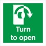 Turn to open clockwise instruction safety sign with directional arrow