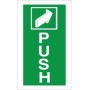 Push instruction safety sign with directional push symbol on green background