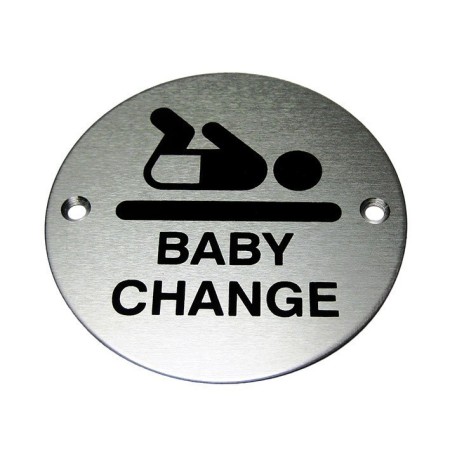 Baby Change Aluminium Door Sign with black baby changing symbol and text