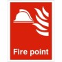 Fire Point Sign with white fire safety symbols and text on red background