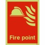 Glow in the Dark Fire point safety sign with fire helmet symbol
