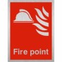 Brushed aluminium Fire point safety sign with fire helmet symbol