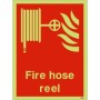 Glow in the Dark Fire hose reel safety sign with hose equipment symbol