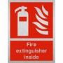 Brushed aluminium Fire extinguisher inside safety sign for marked extinguisher cabinet locations