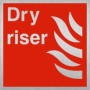 Brushed aluminum Dry riser safety symbol sign for visible firefighting connection points