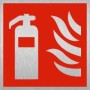 Brushed aluminum Fire extinguisher safety symbol sign for clear extinguisher identification
