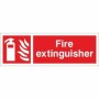 Fire Extinguisher Sign with white extinguisher symbol and text on red background