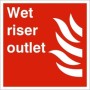 Wet Riser Outlet Sign with white text and flame symbol on red background