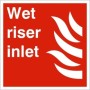 Wet Riser Inlet Sign with white text and flame symbol on red background