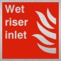 Brushed aluminum Wet Riser Inlet fire safety sign