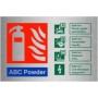 Brushed Aluminium ABC powder fire extinguisher identification safety sign with fire class guidance