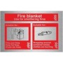 Fire blanket use for smothering fires safety sign with emergency guidance symbols