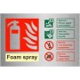Brushed Aluminium Foam Spray Fire Extinguisher ID Sign with fire type guidance