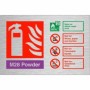  Brushed aluminium M28 powder extinguisher safety sign with prohibited fire class warnings