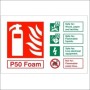 P50 Foam Fire Extinguisher ID Sign with fire suitability guidance