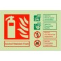 Glow in the Dark Alcohol resistant foam fire extinguisher ID safety sign with foam fire class guidance