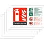 6-Pack Carbon Dioxide Fire Identification Signs with extinguisher usage guidance