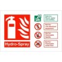 Hydro-Spray Fire Extinguisher Sign with fire suitability guidance