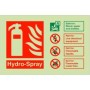Glow in the Dark Hydro-Spray fire extinguisher safety sign with fire class restriction guidance