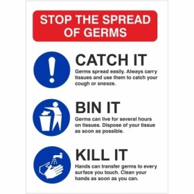 Stop The Spread Of Germs Hygiene Sign with Catch It Bin It Kill It guidance
