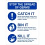 Stop The Spread Of Germs Hygiene Sign with blue Catch It Bin It Kill It guidance