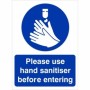 Please Use Hand Sanitiser Before Entering Sign with blue mandatory hand sanitising symbol