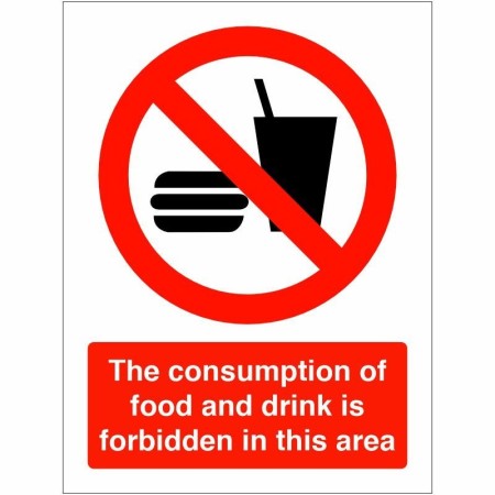 Red and white food and drink forbidden sign with prohibition symbol