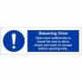 Steaming oven hygiene sign with safe oven opening instructions