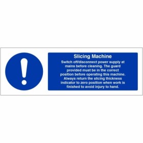 Slicing Machine Hygiene Sign with operating and cleaning instructions