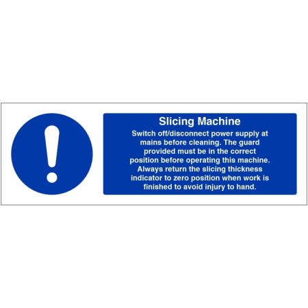Slicing Machine Hygiene Sign with operating and cleaning instructions