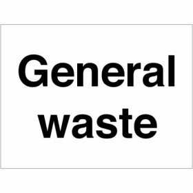 Black and white General Waste Sign for designated waste disposal areas