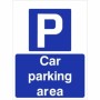 Car parking area sign with parking symbol and bold white text